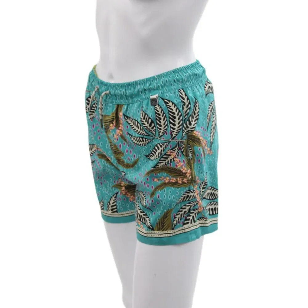 Agua Bendita Women Bermuda Swim Bottoms Green Floral Drawstring Size 14